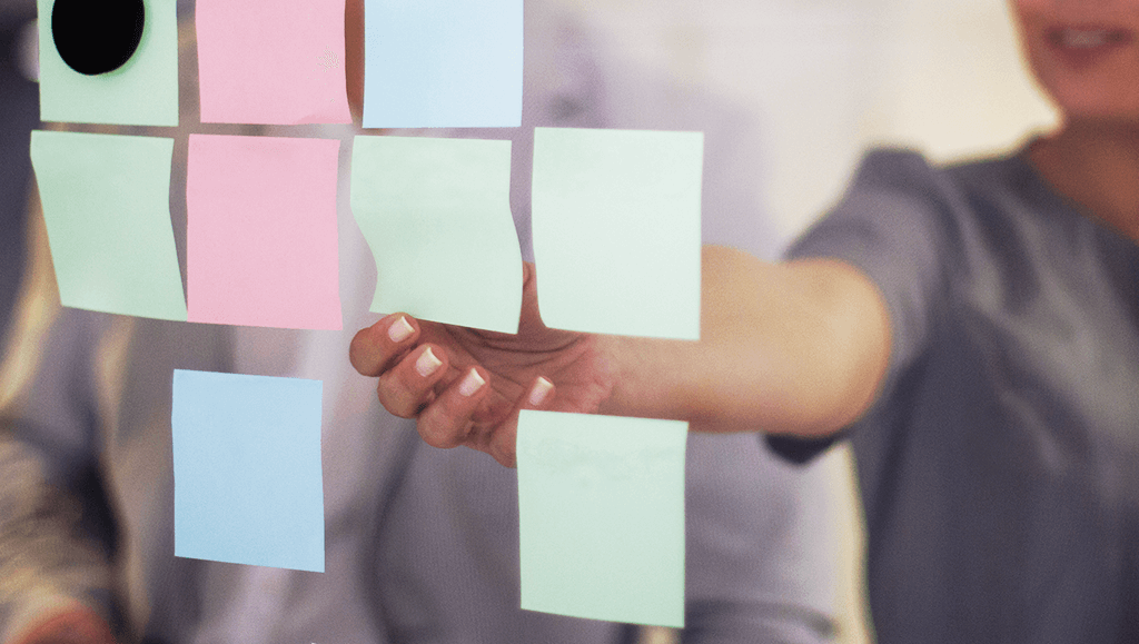 brainstorming with sticky notes 